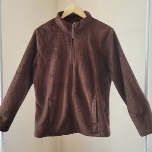 Ladies Size M LS Brown zip-up fleece jacket